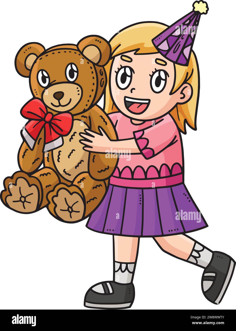Birthday Girl Holding Teddy Bear Cartoon Clipart Stock Vector Image