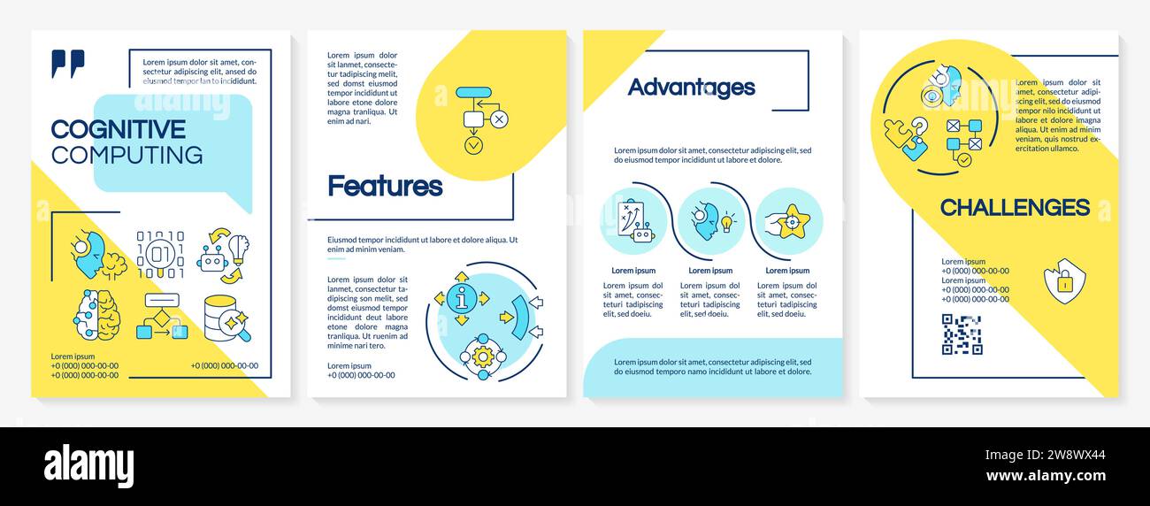 2D brochure with cognitive computing thin line icons Stock Vector