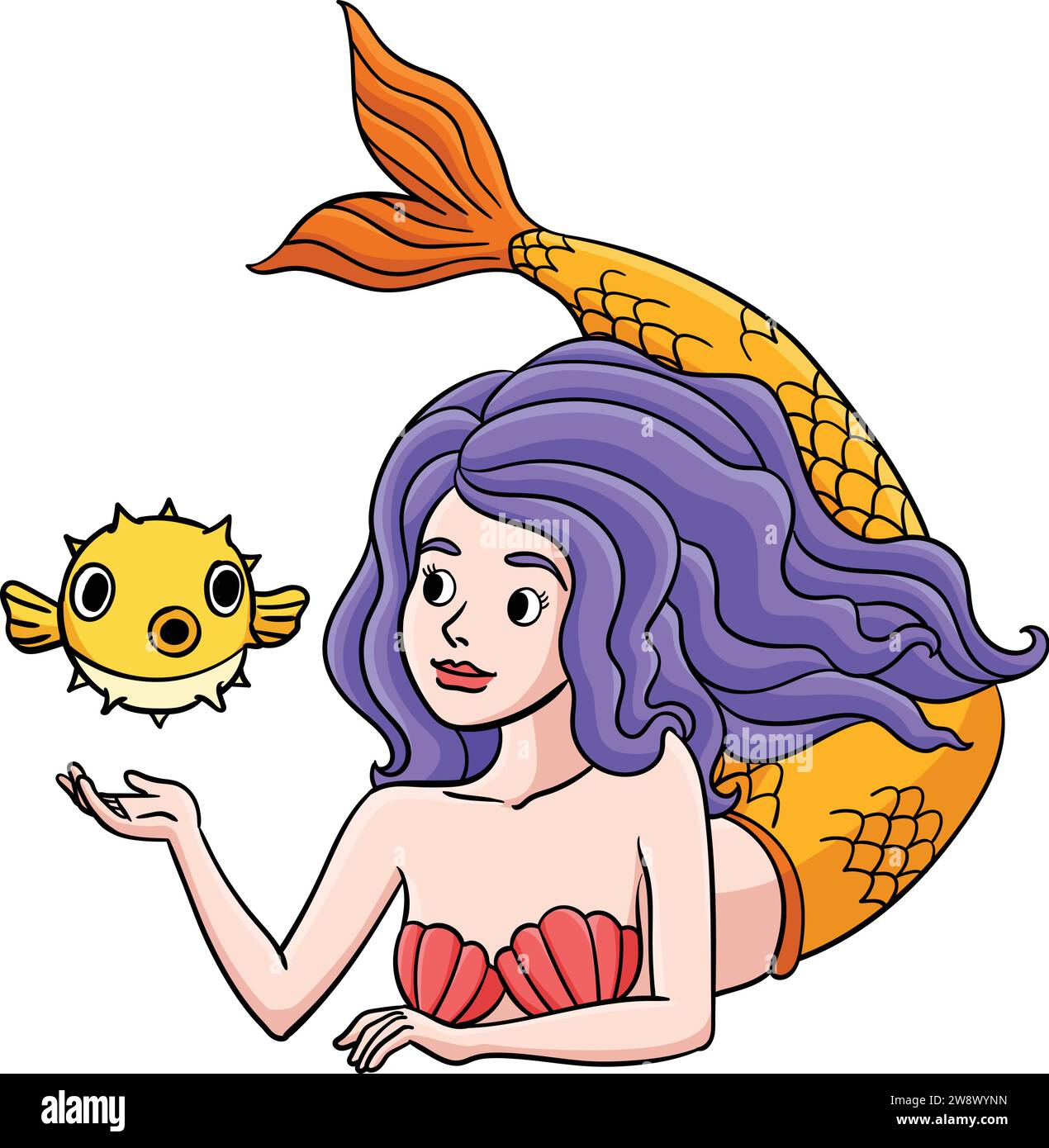Mermaid And Pufferfish Cartoon Colored Clipart Stock Vector Image And Art