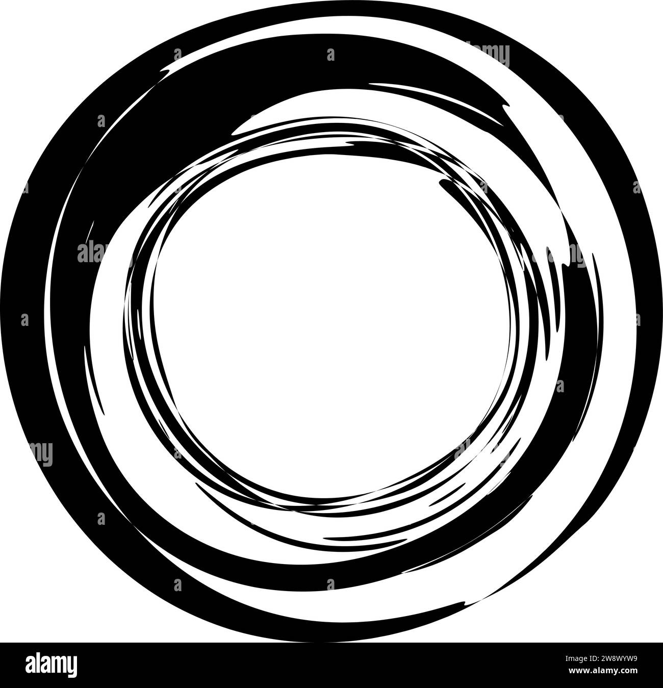 Grungy round scribble circle hand drawn with ink brush effect. Isolated ...