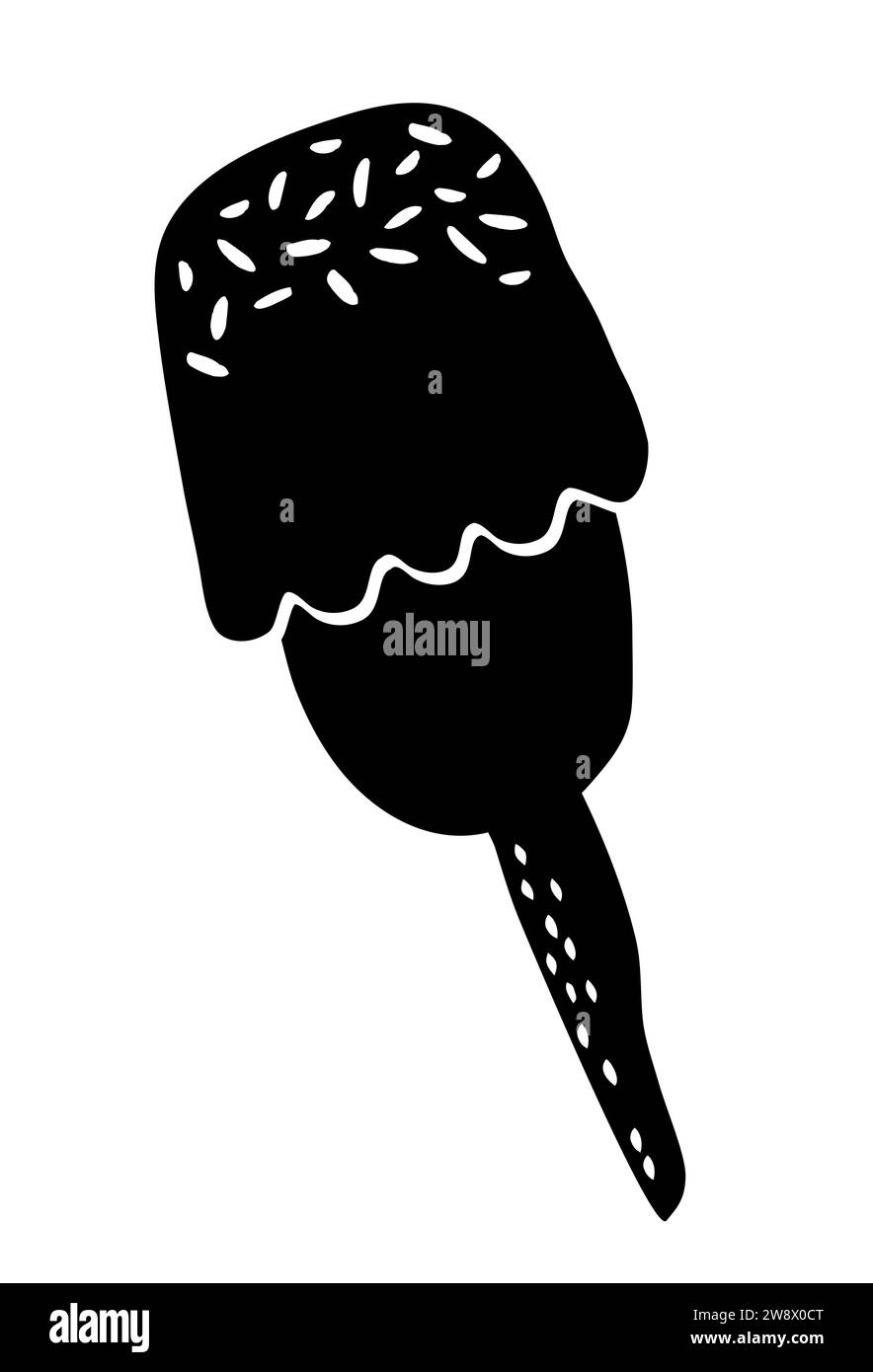 Ice Cream in a waffel cone drawing hand painted with ink brush isolated ...