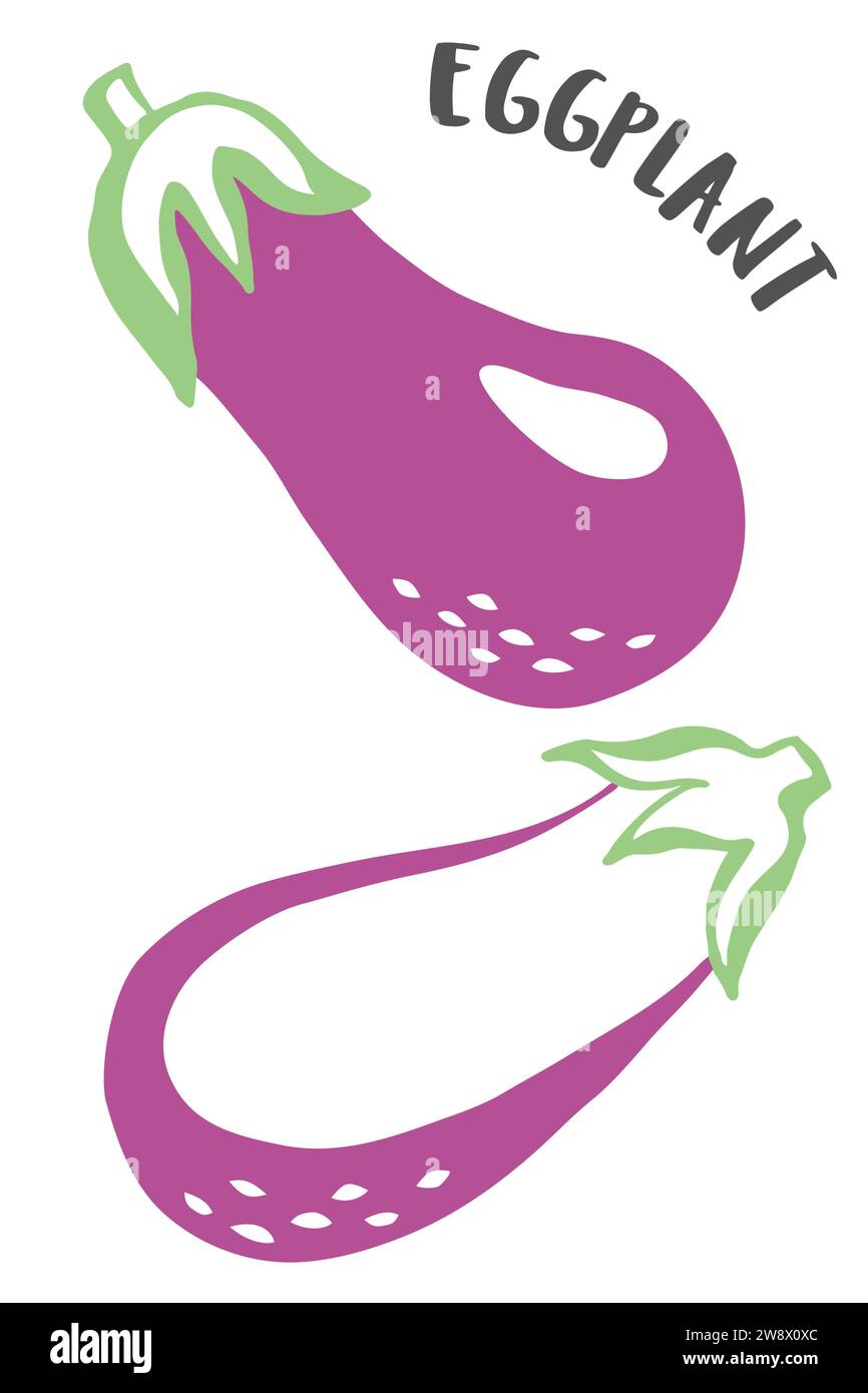 Set of eggplant drawing hand painted with ink brush isolated on white