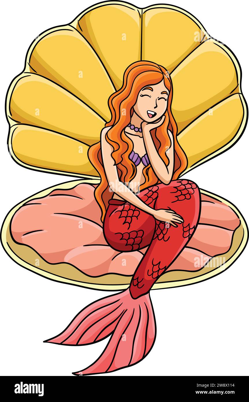 Beautiful Mermaid Sitting Clam Shell Clipart Stock Vector Image & Art
