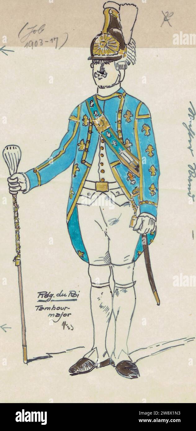 tambour-major du régiment du Roi, 28e régiment d'infanterie de ligne Stock Photo