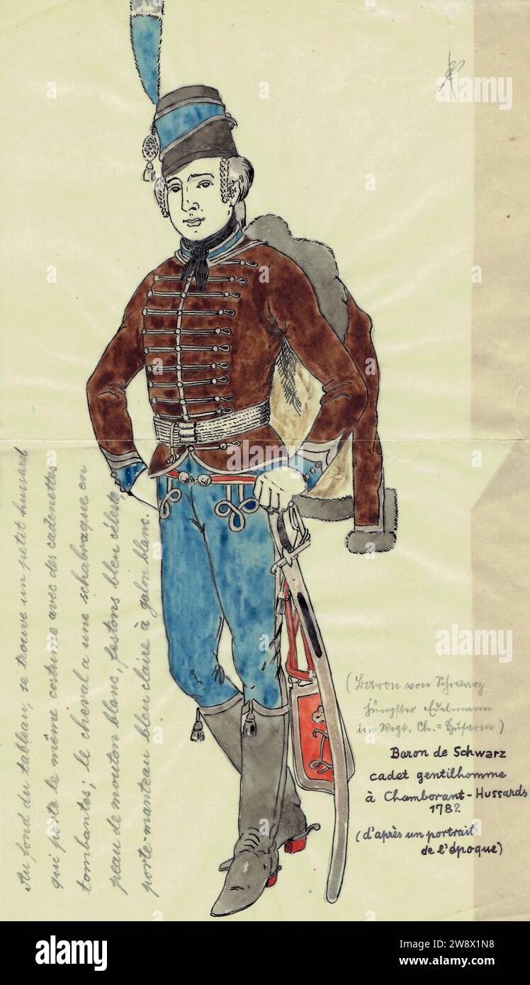 de Schwarz cadet gentilhomme au régiment de Chamborant Hussards en 1782 Stock Photo