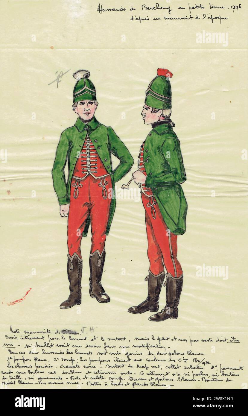 hussards de Bercheny en petite tenue 1776 Stock Photo