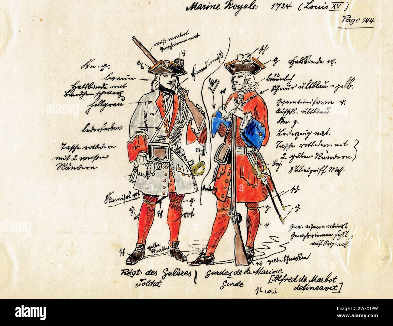 soldat du régiment des galères et garde de la marine 1724 Stock Photo