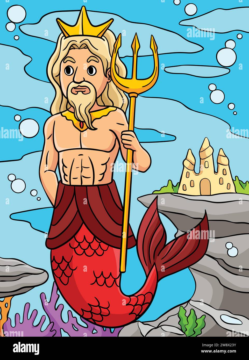 Merman King Colored Cartoon Illustration Stock Vector Image & Art Alamy
