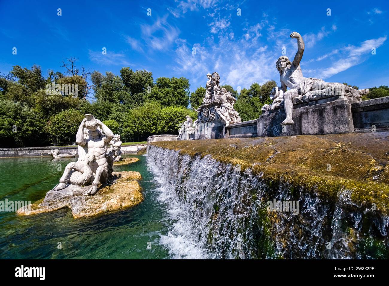 The Fountain of Ceres, Fontana di Cerere, in the park of the Giardini Reali, which belongs to the Royal Palace of Caserta, Reggia di Caserta. Stock Photo
