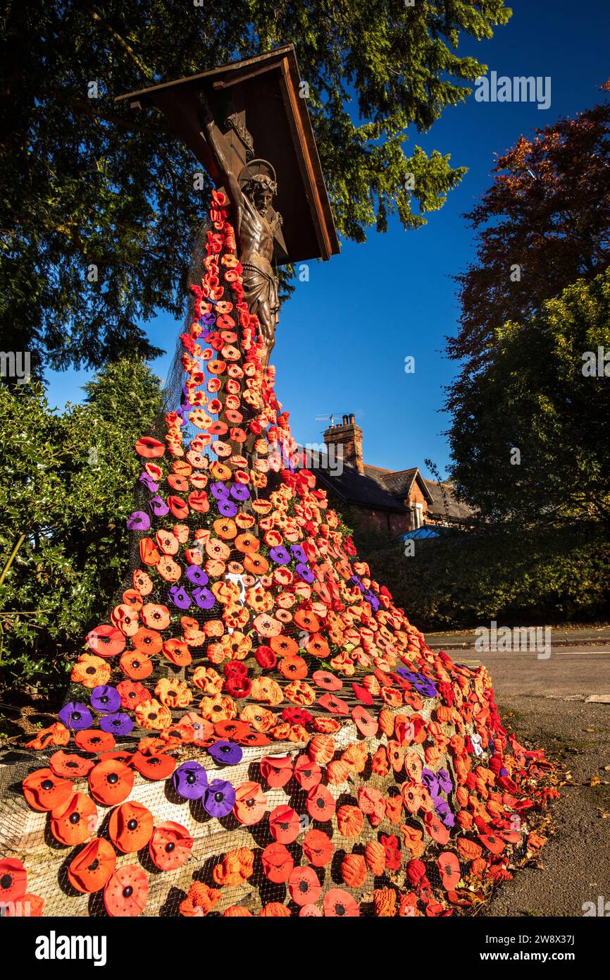 UK, England, Cheshire, Lower Withington, Women’s Institute crocheted, knitted and felt  poppies display at St Peter’s Church Stock Photo