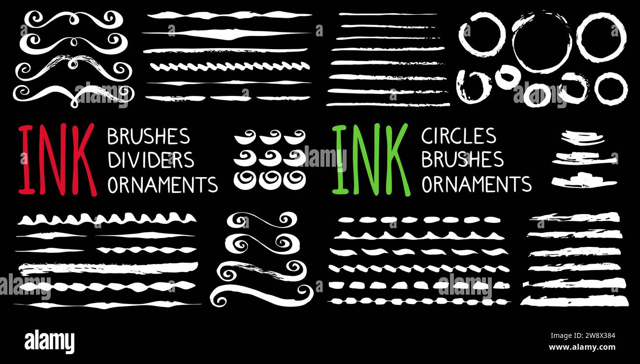 Ink brushes , dividers, circles and ornaments. Hand painted with ink ...