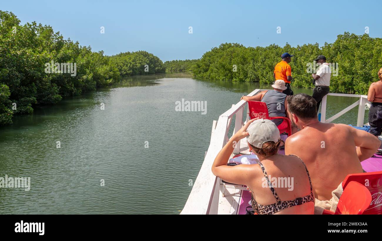 Tourists on river cruise Stock Photo