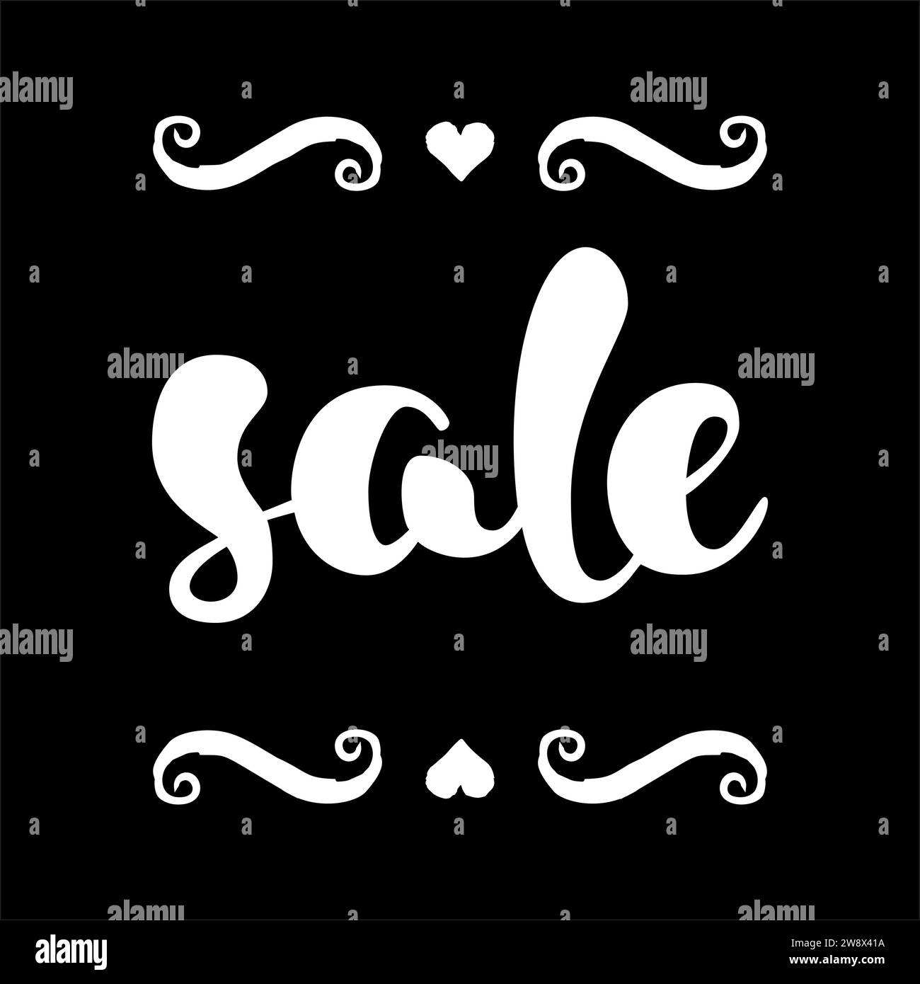 Modern SALE banner. Discount tag in black and white. Hand written ...