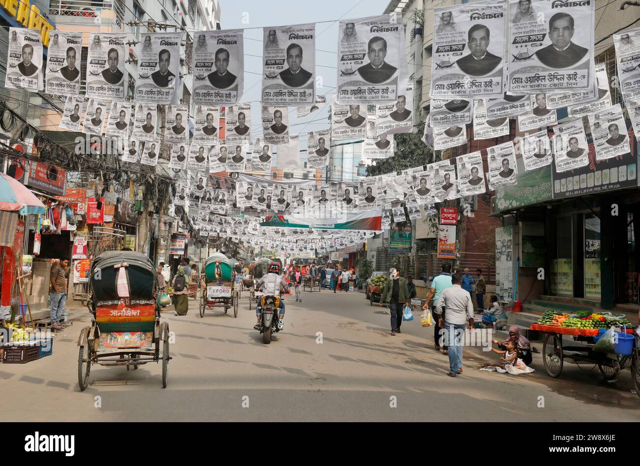 Dhaka, Bangladesh - December 22, 2023: Bangladesh National parliament election campaign poster hangs on the street at Rampura in Dhaka. Stock Photo