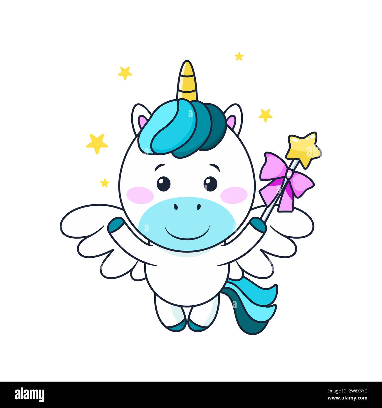 isolated cartoon unicorn with horn and wings Stock Vector Image & Art ...