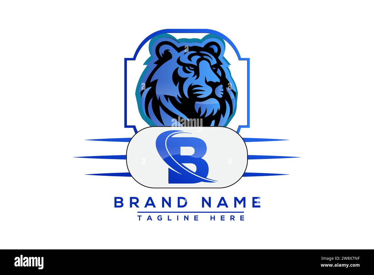 B Tiger logo Blue Design. Vector logo design for business. Stock Vector