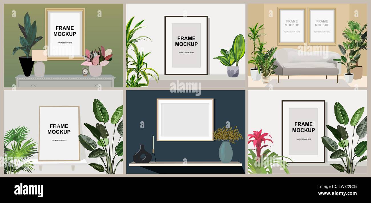 Set of Realistic Frame mockups in interior vector Stock Vector Image ...