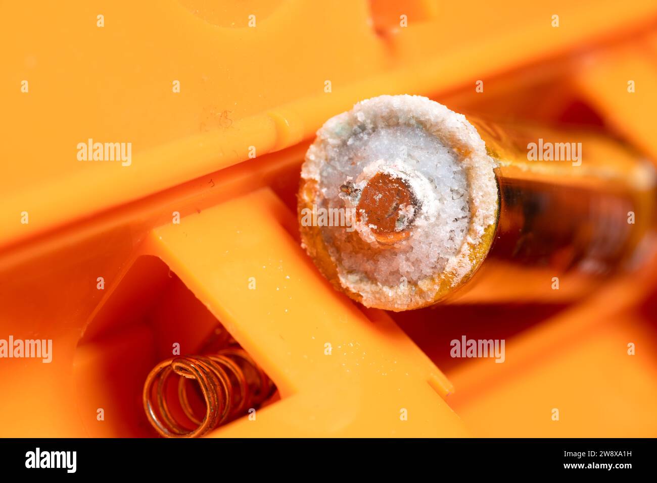 Battery corrosion white crystal powder closeup shot Stock Photo Alamy