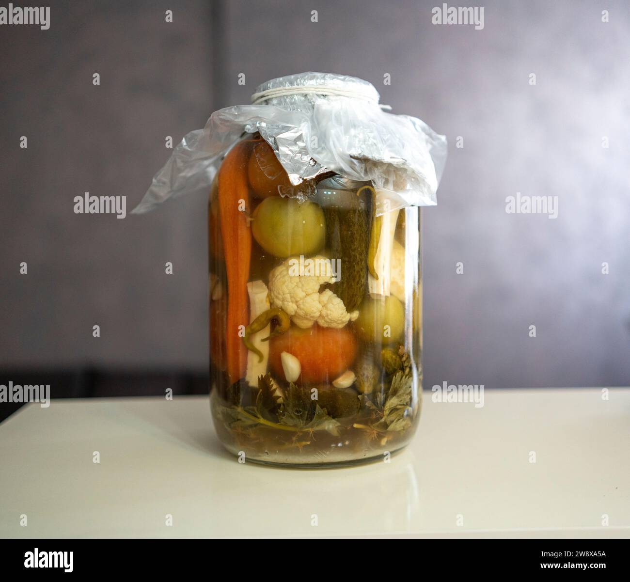 Big pickle jar full of vegetables Stock Photo Alamy