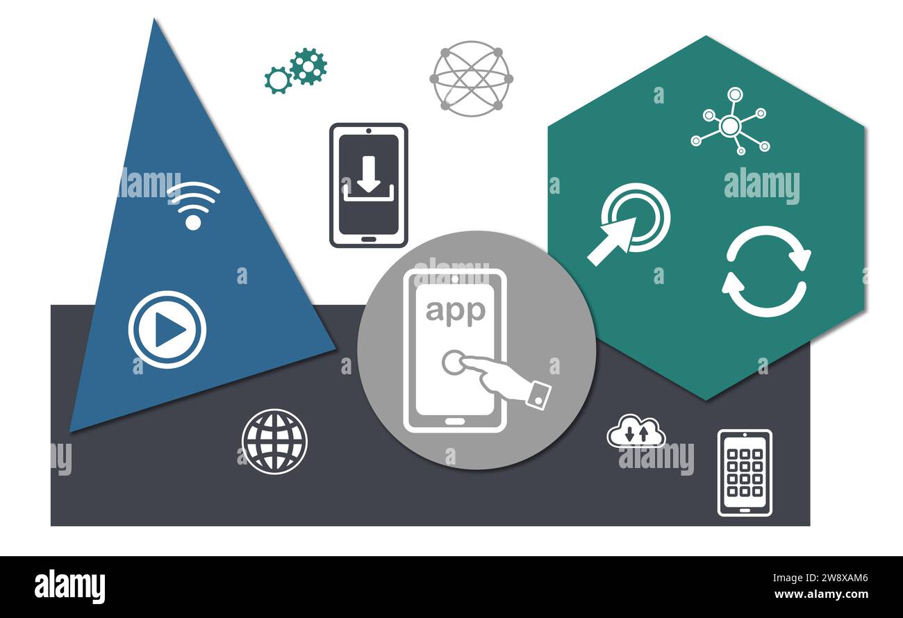 Concept of app with icons on geometric shapes background Stock Photo ...