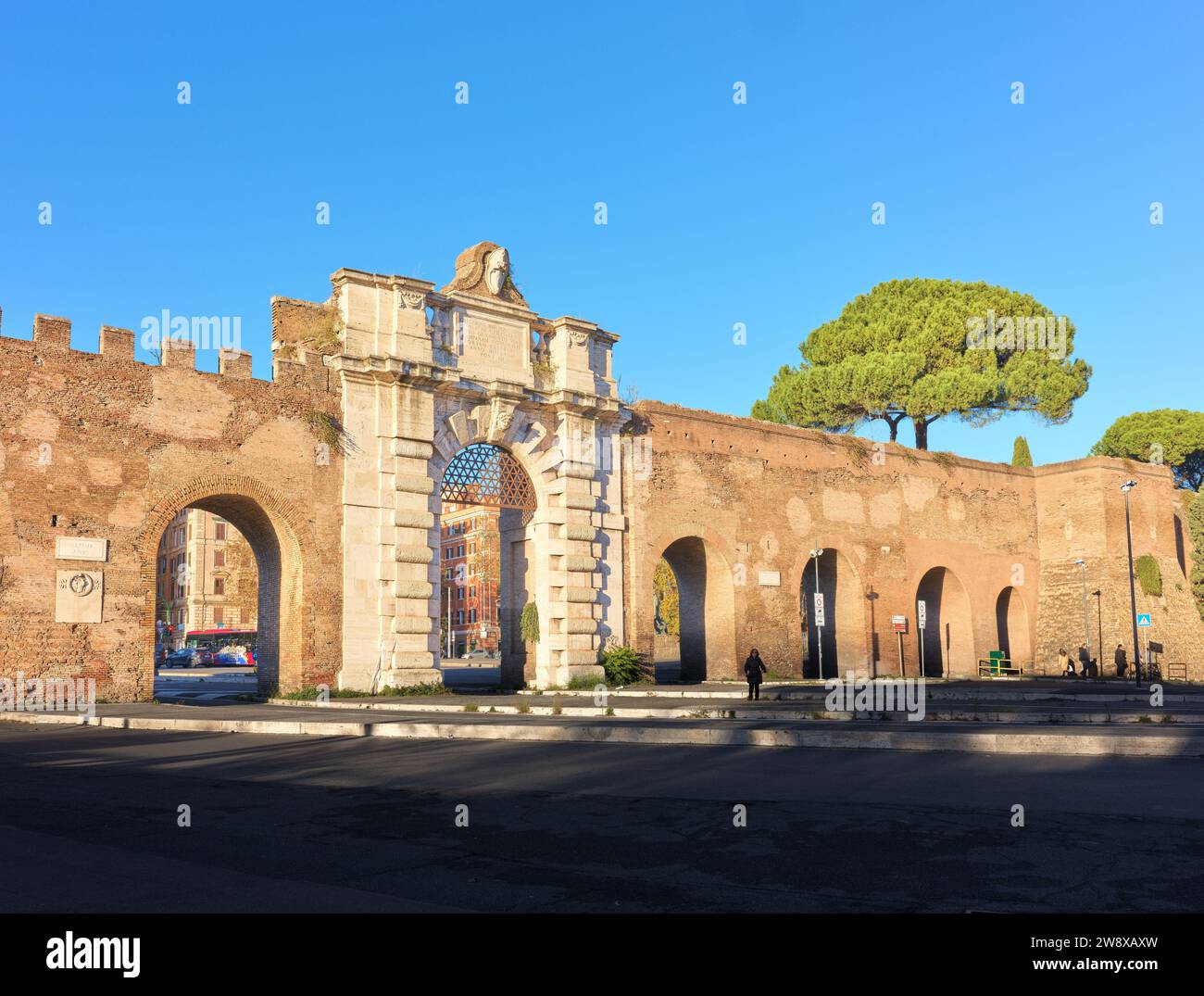 Porta Assinaria on the Aurelian walls (271-275 AD), Rome, Italy. Stock Photo