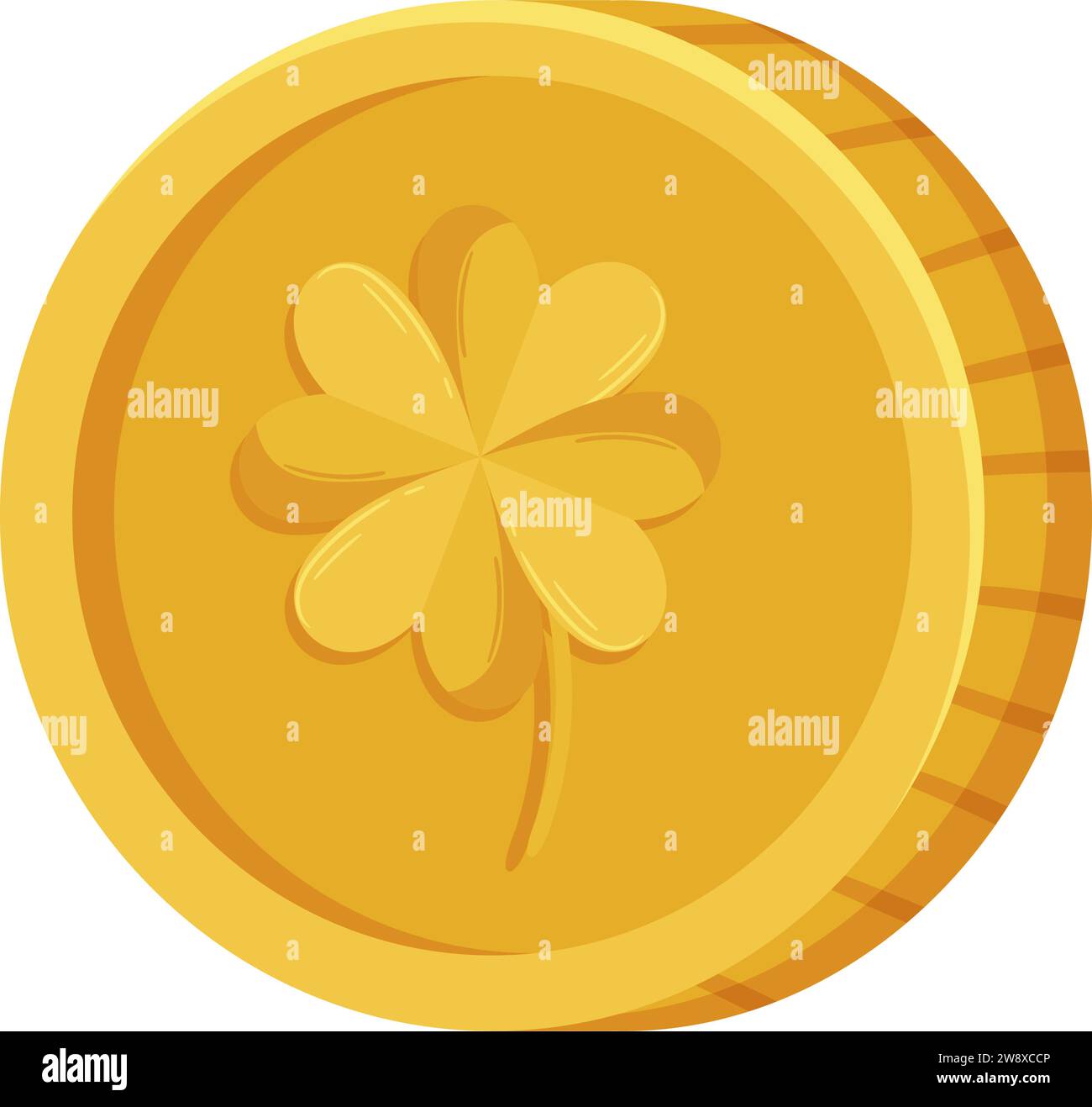 St. Patricks Day gold coin with four-leaves clover or shamrock Stock ...