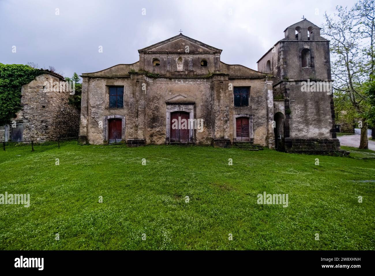 Ruins of Roscigno Vecchia, a village that has been completely abandoned since the beginning of the 20th century due to a landslide. Stock Photo