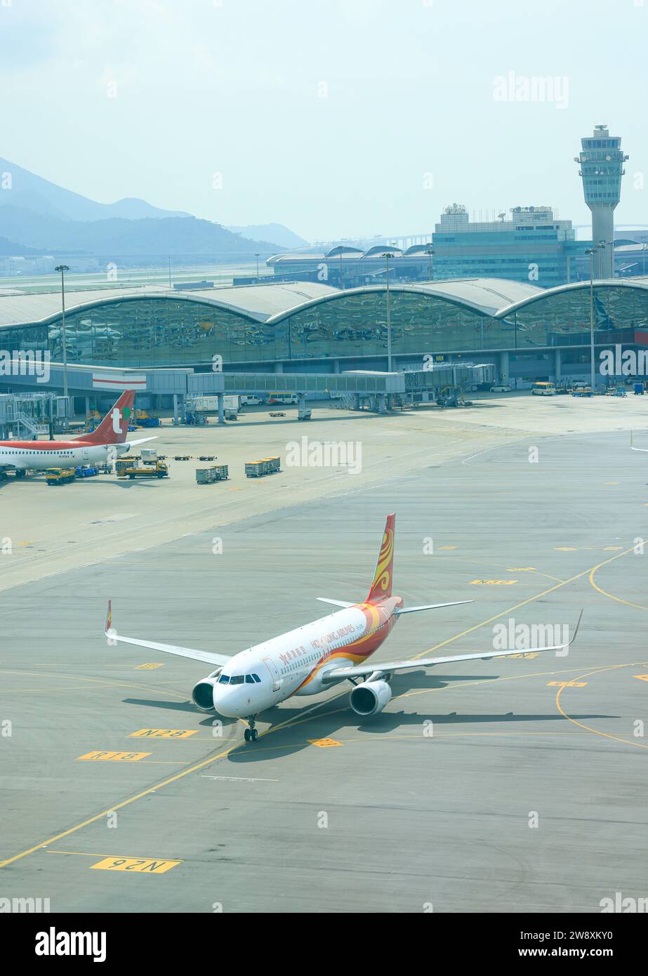 Hong Kong Airlines fleet Airbus A320-200 operated at Hong Kong International Airport. Stock Photo