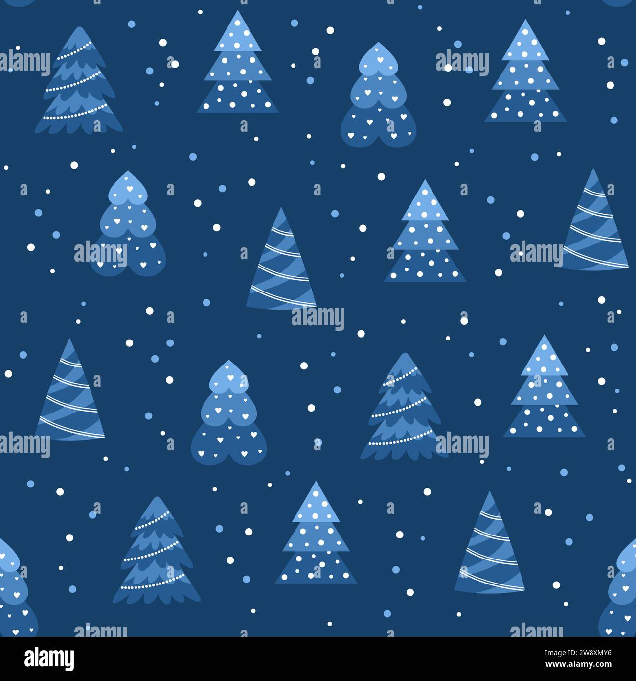 Seamless pattern with Christmas trees on a dark blue background. Flat ...