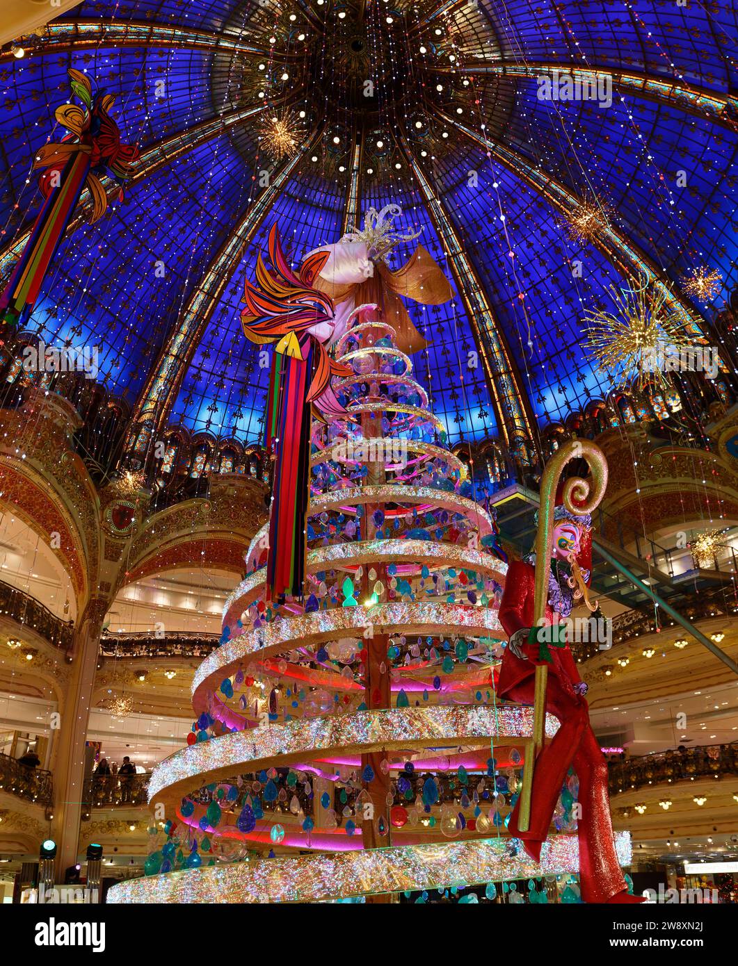 Christmas tree in Galeries Lafayette in Paris on Boulevard Haussmann