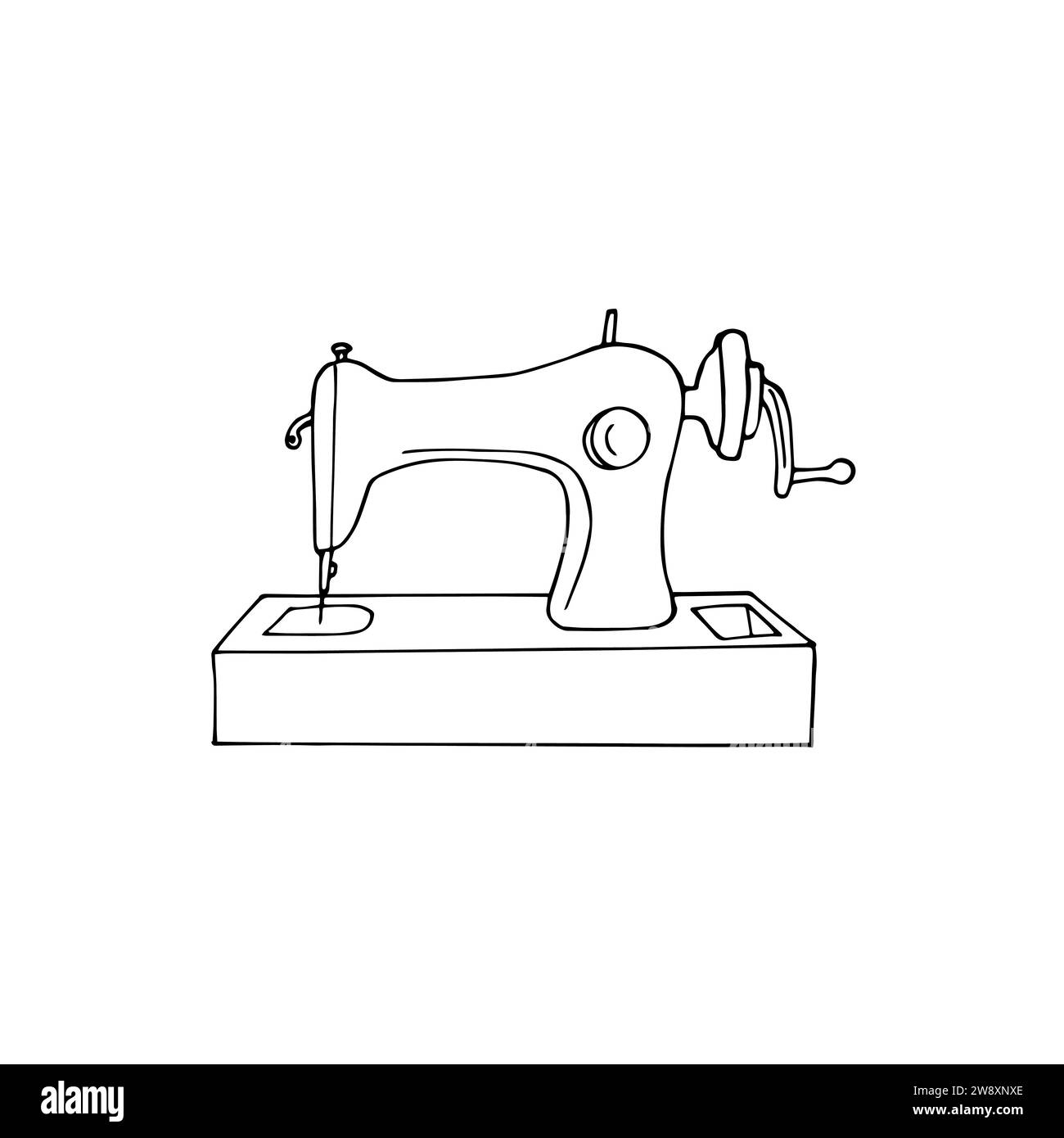 Vintage sewing machine. isolated on a white background.  Hand-drawn old sewing machine illustration. Stock Vector