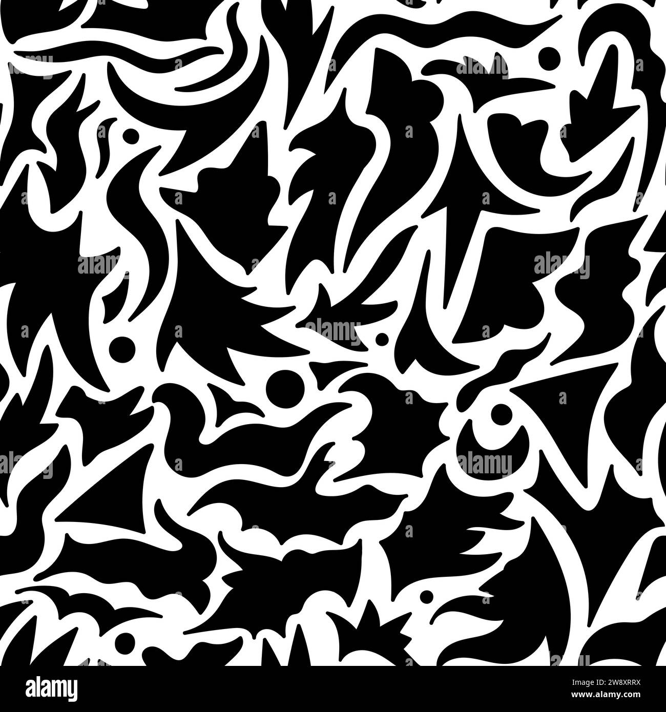 Abstract different hand drawn shapes seamless pattern. Black shapes on ...