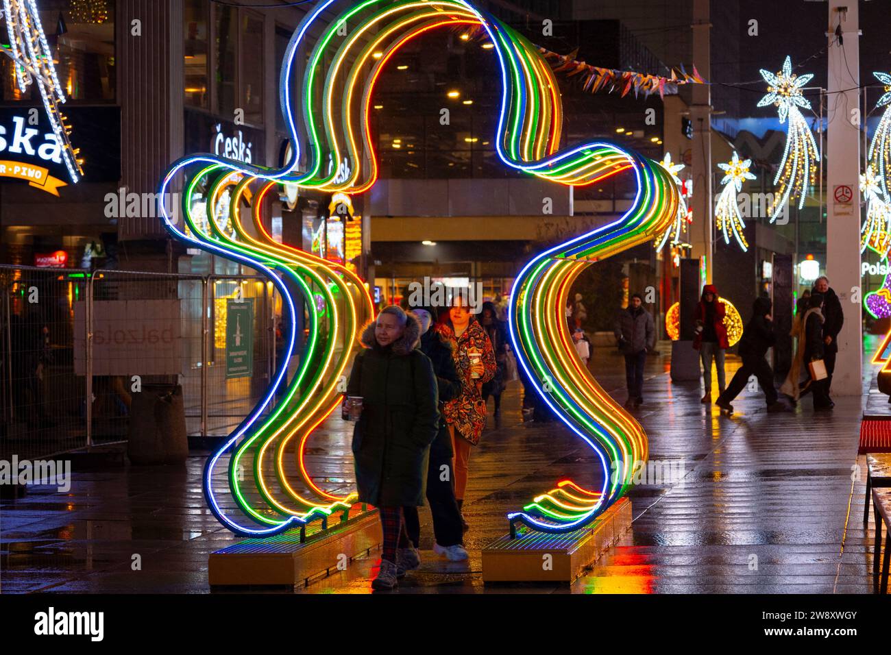 Warsaw, Poland. 22nd Dec, 2023. Colorful, illuminated Christmas