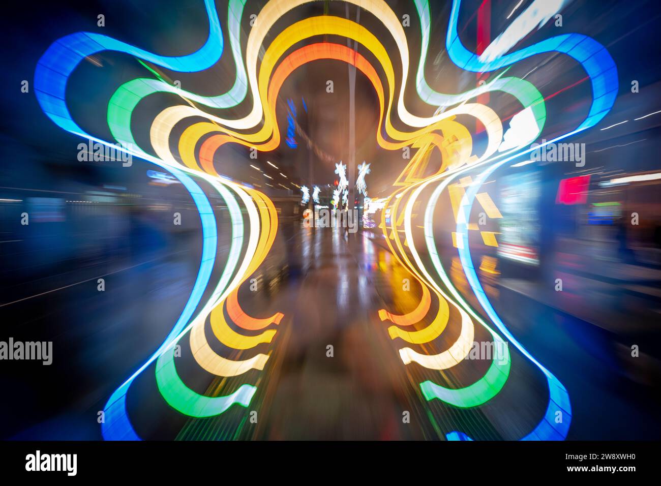 Warsaw, Poland. 22nd Dec, 2023. Colorful, illuminated Christmas