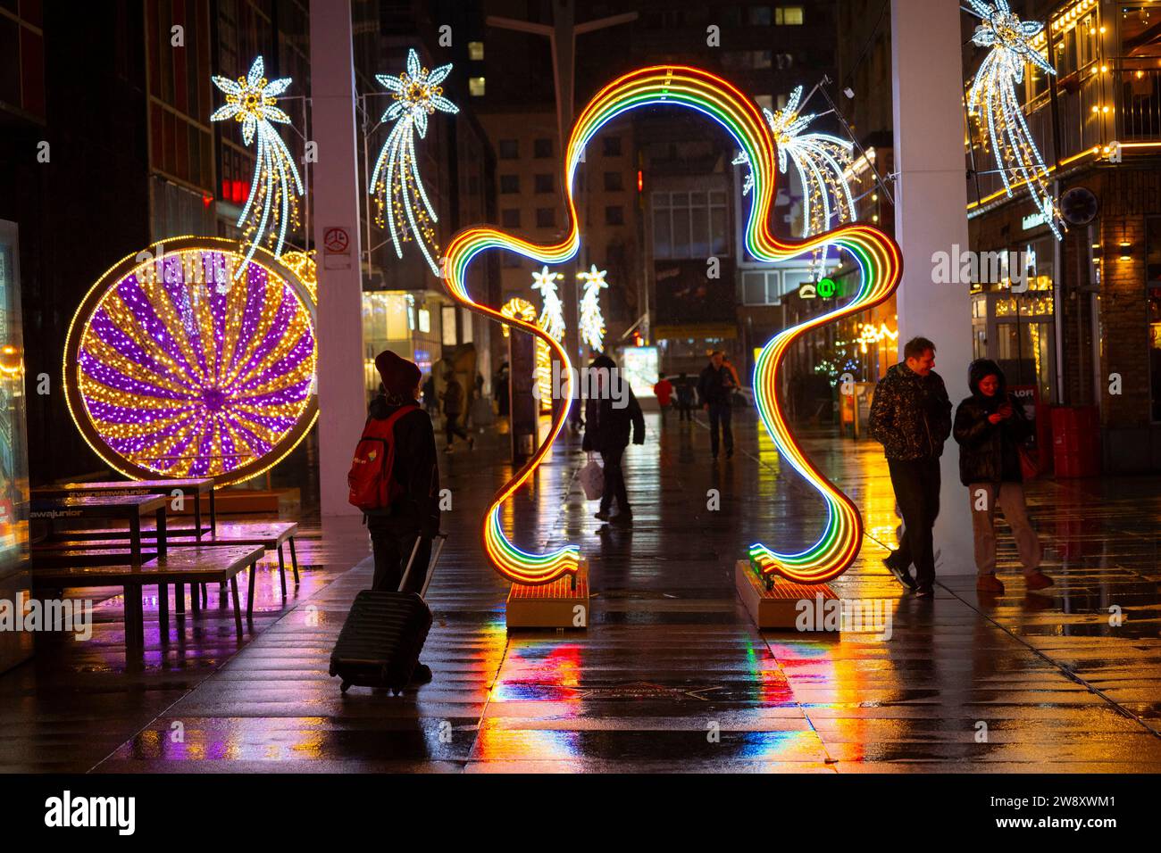 Warsaw, Poland. 22nd Dec, 2023. Colorful, illuminated Christmas