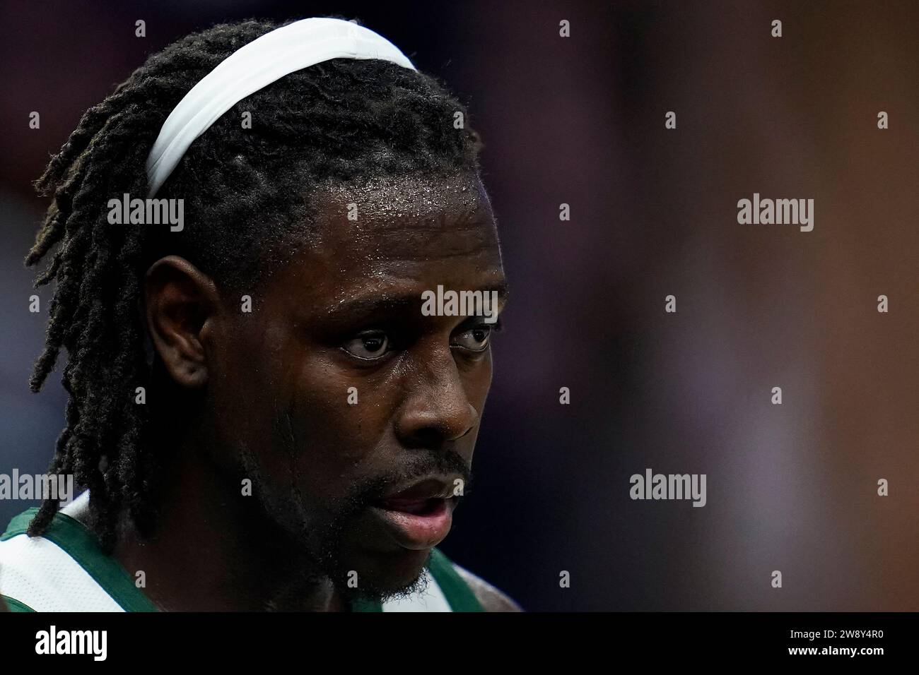 Boston Celtics guard Jrue Holiday stands on the court during the second Boston Celtics guard Jrue Holiday stands on the court during the second