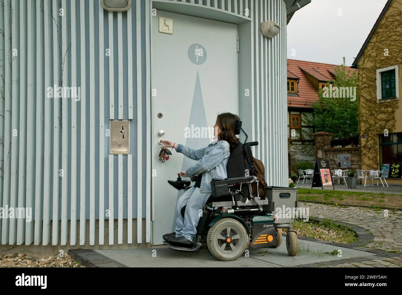 Disabled toilet in Koetzschenbroda. Authorised persons can use special disabled toilets with a
