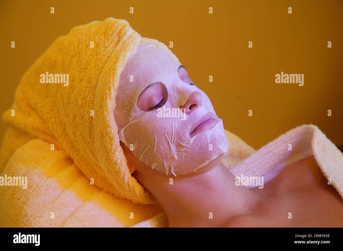 Beauty mask with coloured light therapy Stock Photo