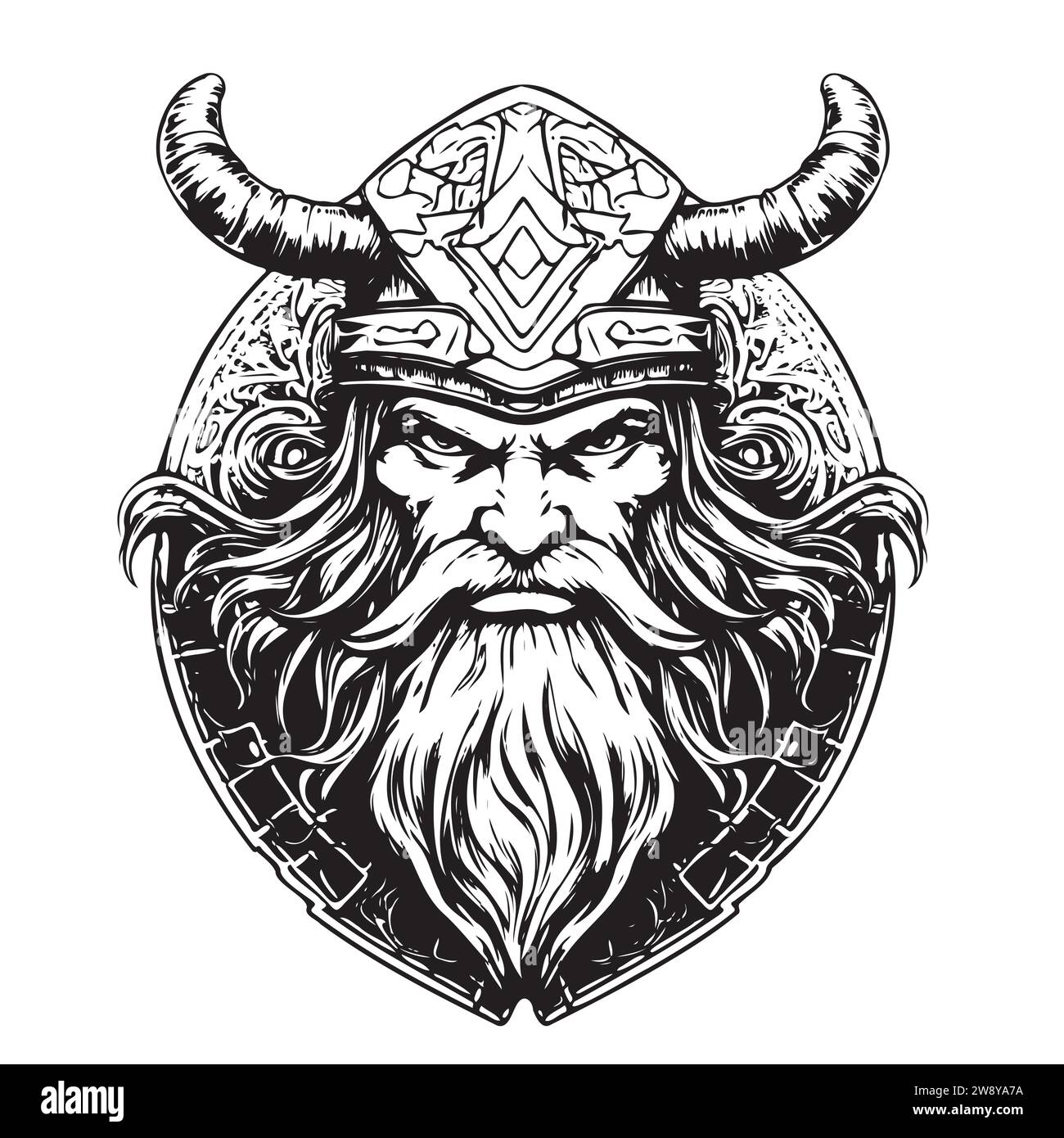 Warrior Face, Viking Head, Viking Face, Viking horn helmet warrior, Vector, Warrior face Silhouette, Isolated background Stock Vector