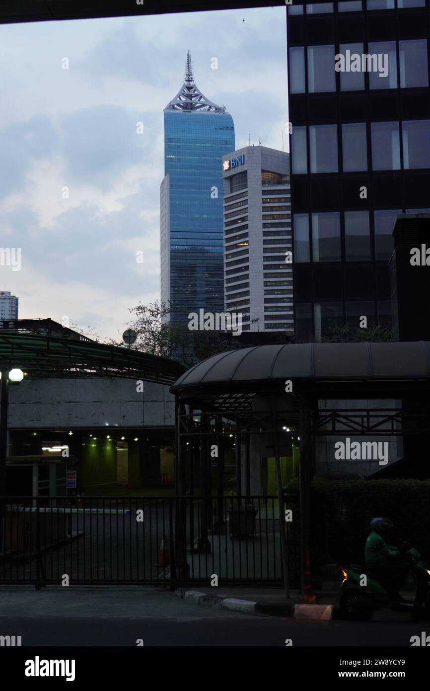 Sudirman Station, Jakarta, December 19, 2023 - looks beautiful from the skyscrapers against the sky in the evening Stock Photo