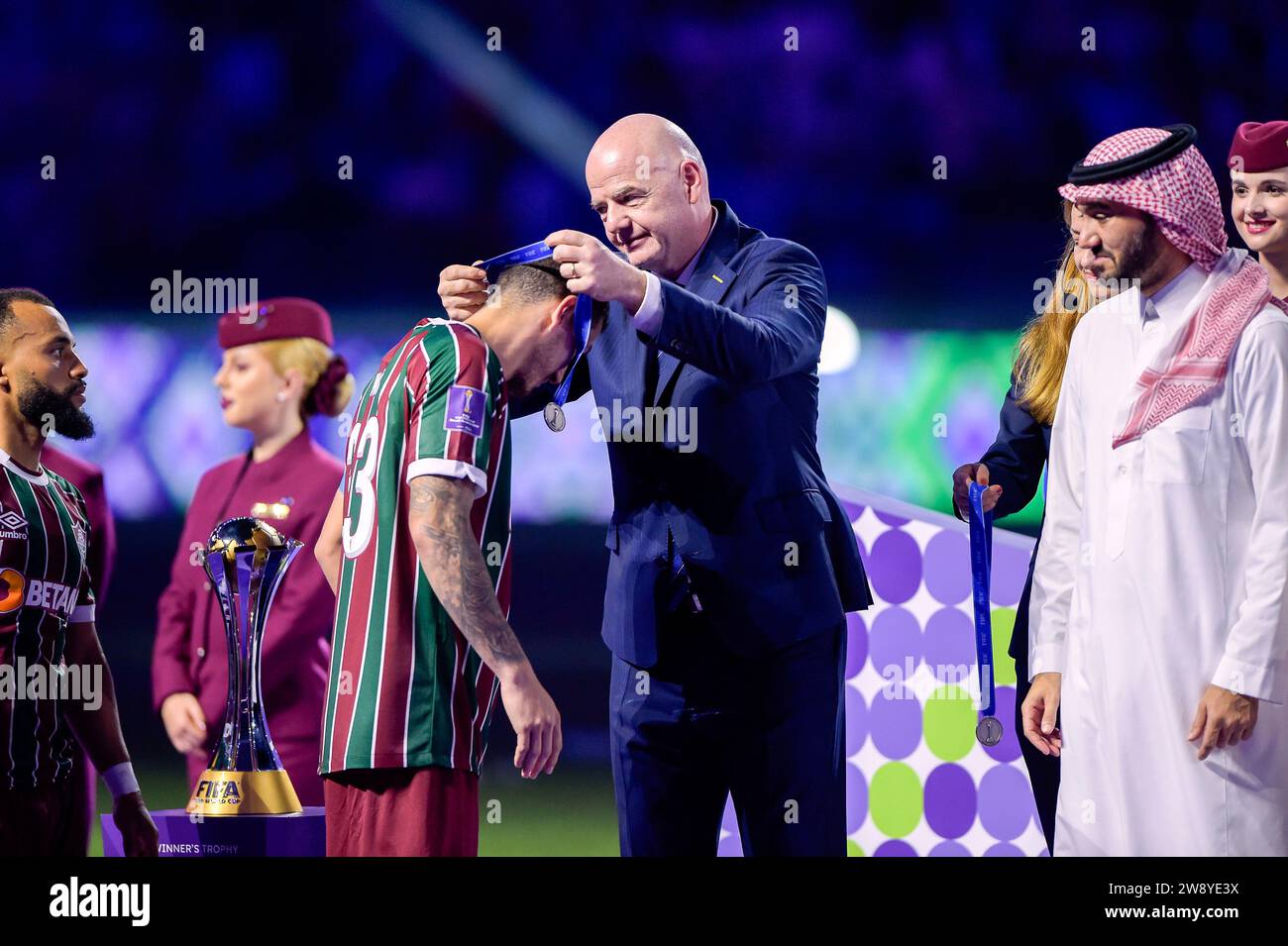 FIFA president Gianni Infantino awards the medals during the FIFA Club