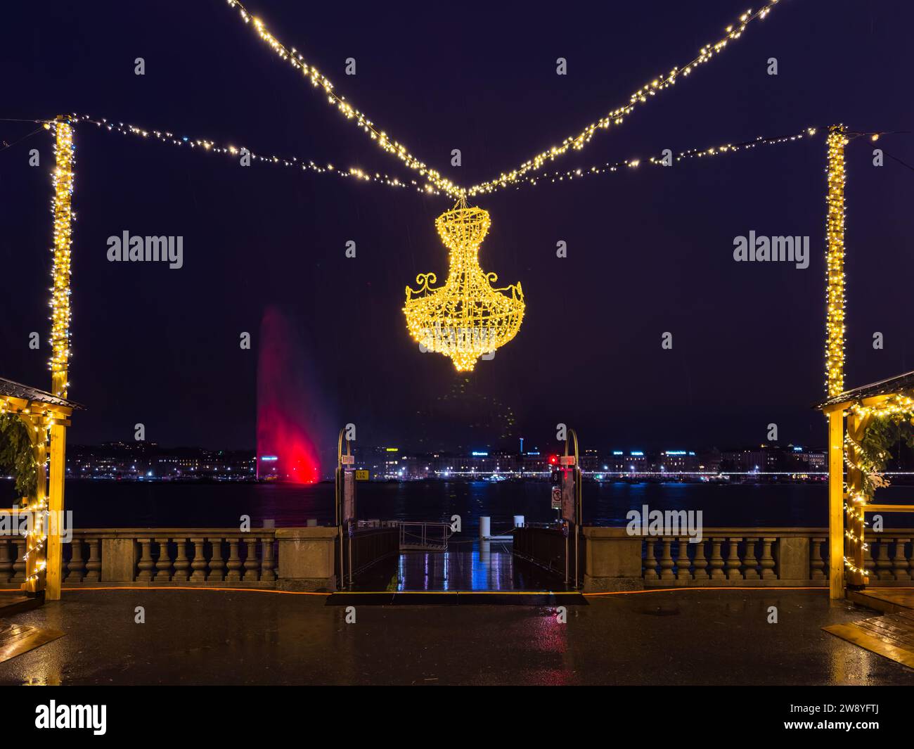 Geneva, Switzerland December 1, 2023 Christmas market at the Quai du Mont Blanc is the most