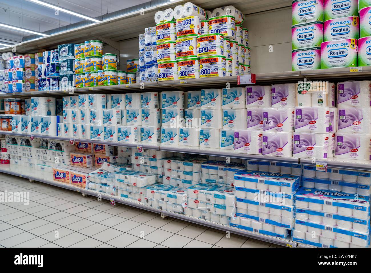Italy December 11, 2023 Toilet paper and paper towels of various