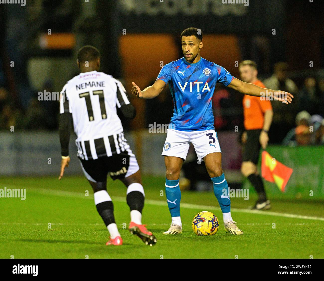 Stockport, UK. 22nd Dec, 2023. Ibou Touray 3 of Stockport County Football Club looks for a pass