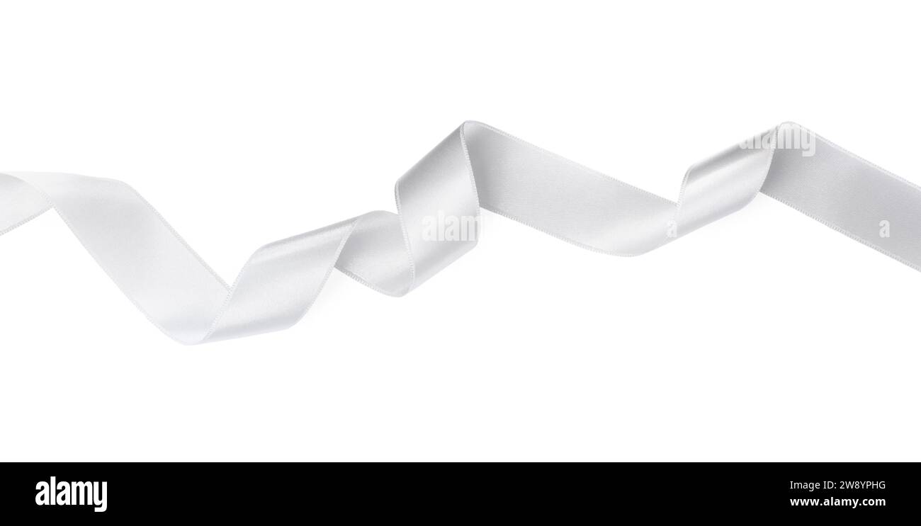 One white satin ribbon isolated on white Stock Photo - Alamy