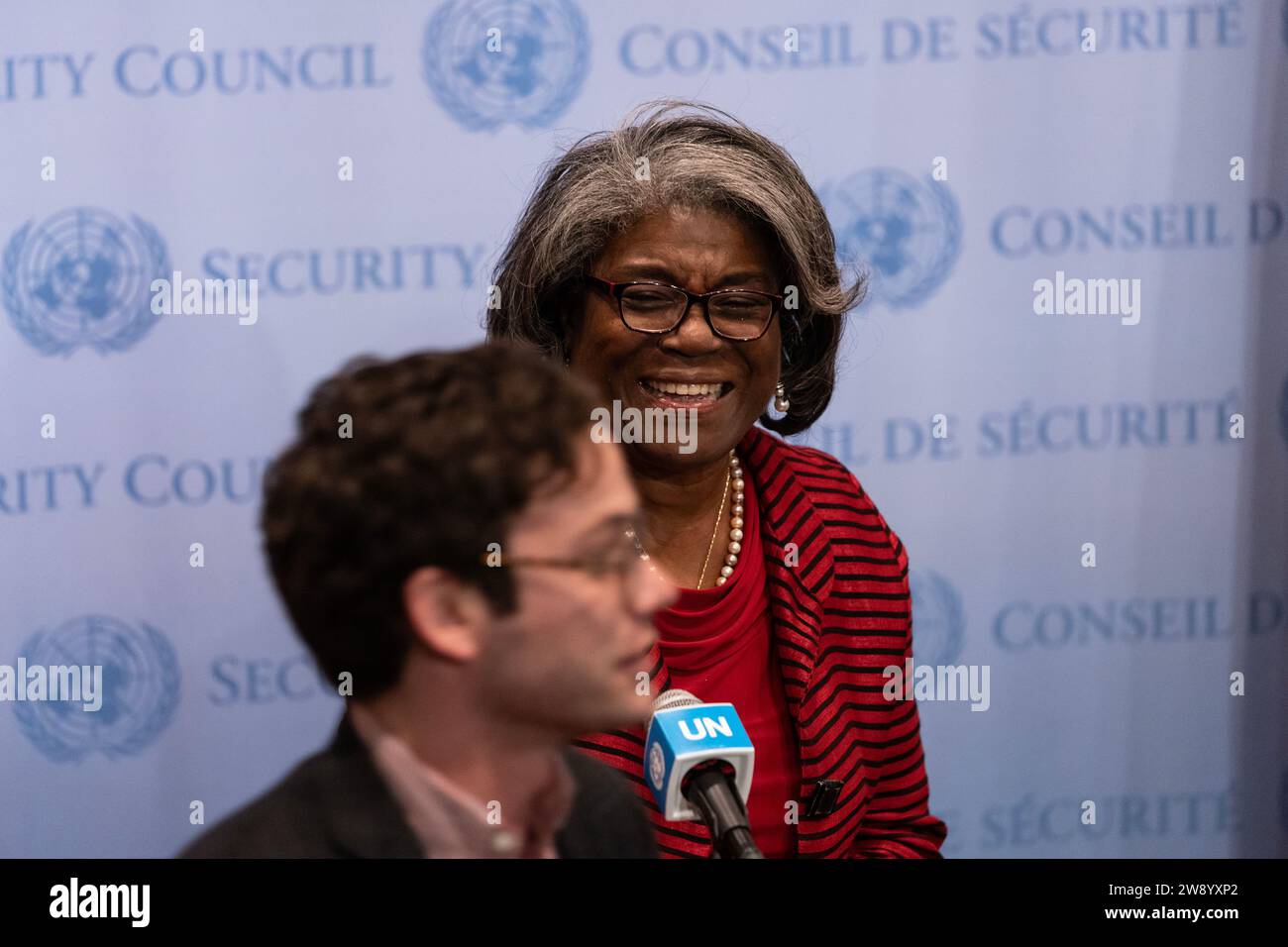 Ambassador Linda Thomas Greenfield speaks to the press after Security ...