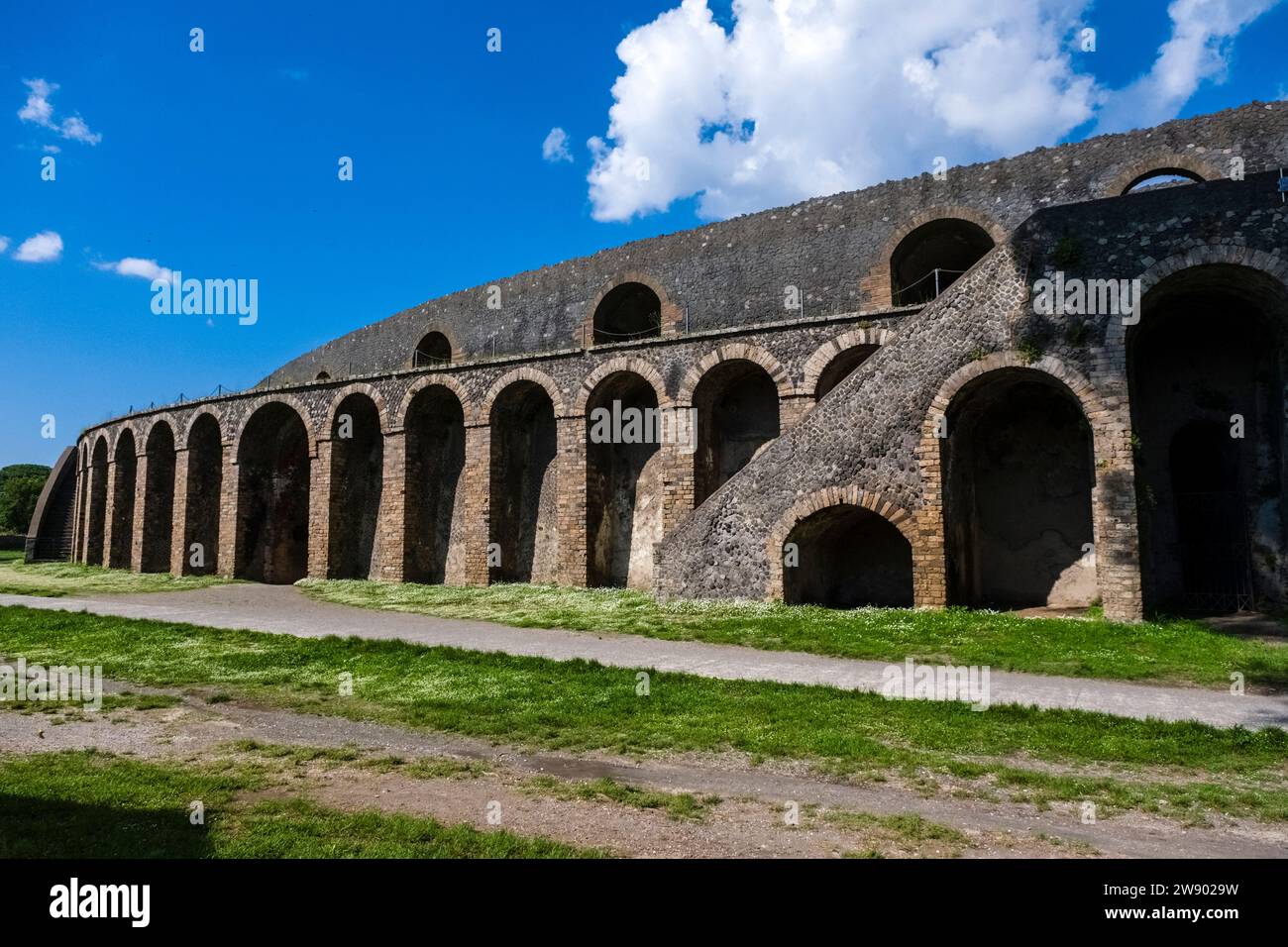 Anfiteatro romano di Pompei in the archaeological site of Pompeii, an ancient city destroyed by the eruption of Mount Vesuvius in 79 AD. Stock Photo