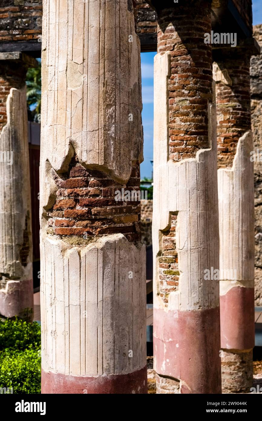 Ruins of the Villa des Diomedes in the archaeological site of Pompeii, an ancient city destroyed by the eruption of Mount Vesuvius in 79 AD. Stock Photo