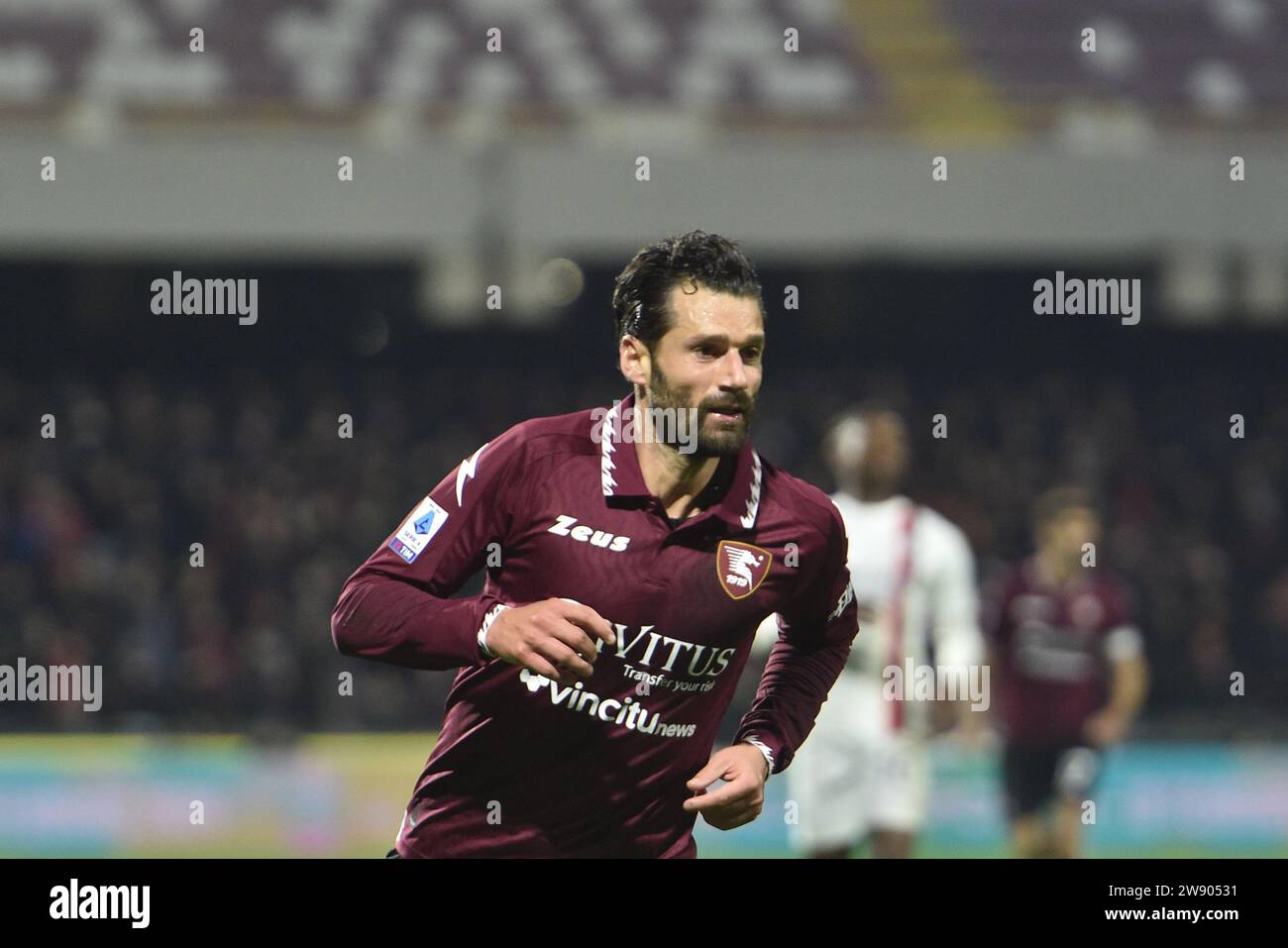Salerno, Italy. 22nd Dec, 2023. Antonio Candreva of US Salernitana 1919 rejoices after scoring a goal of 2-1 during the Serie A match between US Salernitana 1919 vs AC Milan at Stadio Arechi Credit: Independent Photo Agency/Alamy Live News Stock Photo