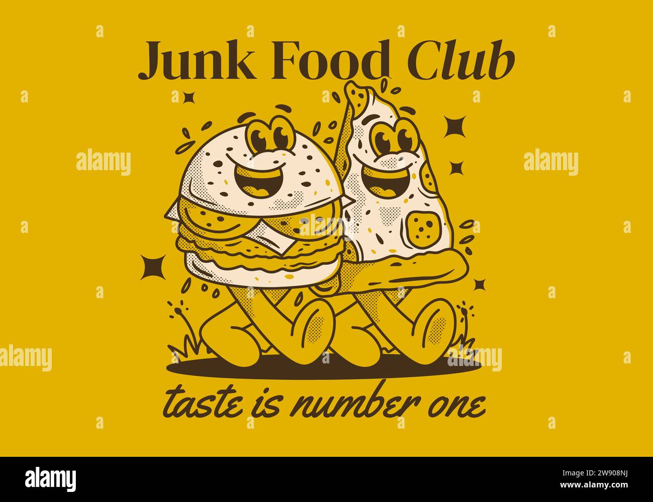 Junk Food club, taste is number one. Mascot character illustration of